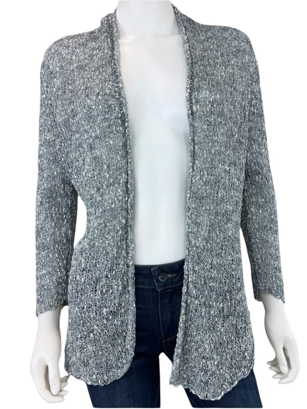 EILEEN FISHER Gray 100% Cotton Sweater Cardigan Size M I0810